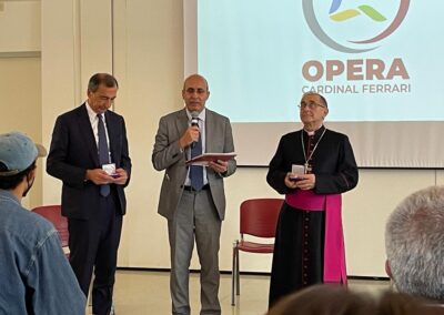 Monsignor Delpini, il Sindaco Sala e Il presidente di Opera Cardinal Ferrari Pasquale Seddio